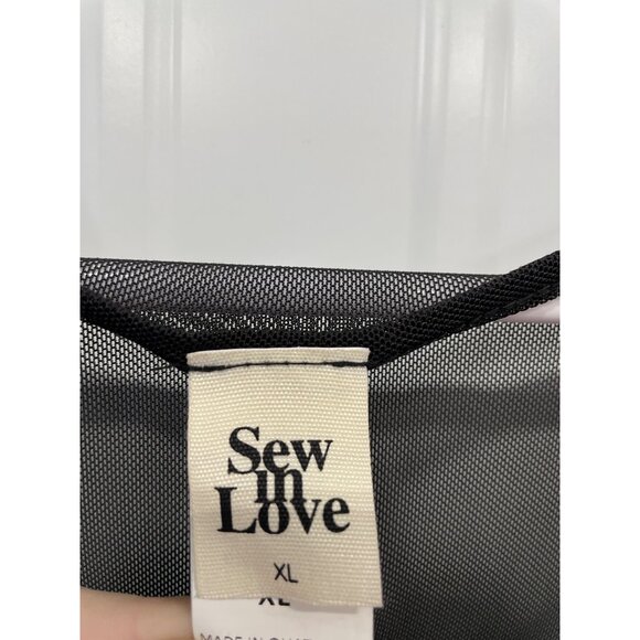 Sew In Love Mesh Yoke Floral Blouse Womens XL Short Sleeve Black Boho Whimsigoth - Picture 4 of 7